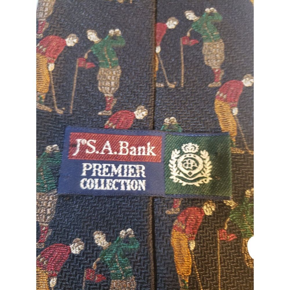 Vintage Jos A Bank Premier Collection Mens Tie Necktie Novelty Blue with Golfers - Picture 5 of 13